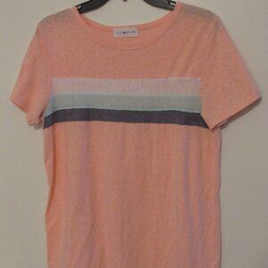 Coco & Main T-Shirt Top Womens XL Coral Striped Short Sleeve Comfort Lightweight